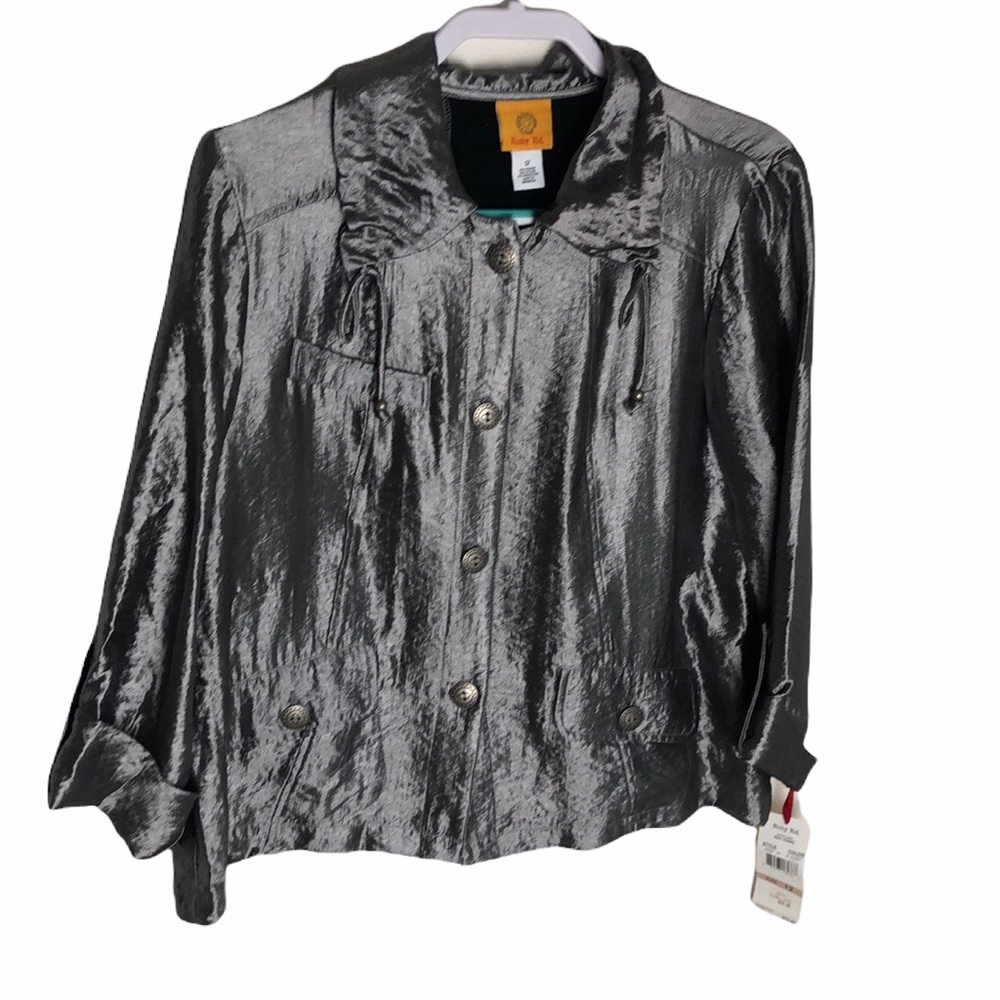 Ruby Rd Shiny Sliver Grey Blouse Size 12